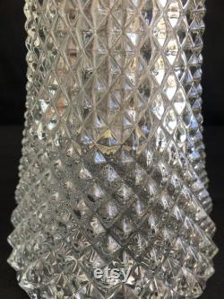 Ornate Vintage Diamond Cut Lead Crystal Carafe with Silver Plate Lid