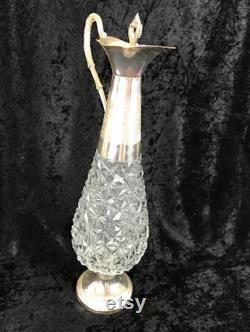 Ornately Detailed Italian Silver Crystal Claret Jug Wine Decanter Carafe Pitcher