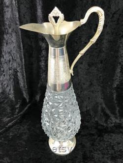 Ornately Detailed Italian Silver Crystal Claret Jug Wine Decanter Carafe Pitcher