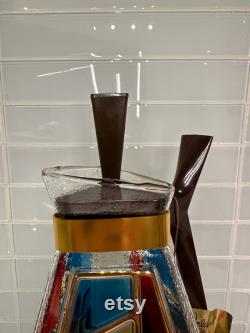 PRISTINE Vintage MCM Inland Glass Stained Glass Retro Carafe Coffee Warmer