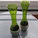 Pair Of Vintage Puffed Glass Bottles With Hand-worked Silver Basket Base