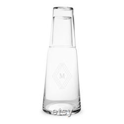 Personalized Bedside Water Carafe And Glass Set Diamond Monogram Carafe Set House Warming Present New Homeowner Gift Our First Home