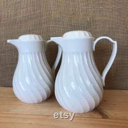 Pick Vintage Insulated Coffee Carafe White Connoisserve Swirl Hotel Pitcher Thermal Hot Cold Liquid Water Camping Country Decor Thermos
