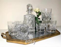 Pinwheel Whisky Decanter and 6 Cordial Glasses Carafe Carrée and Tumbler Crystal Glasses Polish Hand Cut Crystal High Quality Glassware