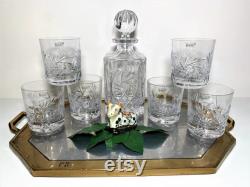 Pinwheel Whisky Decanter and 6 Cordial Glasses Carafe Carrée and Tumbler Crystal Glasses Polish Hand Cut Crystal High Quality Glassware