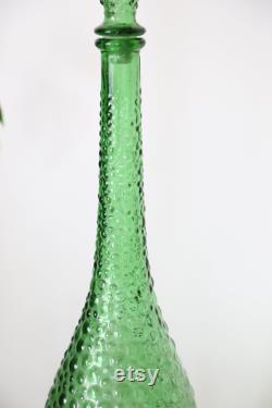 Pretty Empoli decanter, made in Italy, olive green, small bubble version, vintage 60s