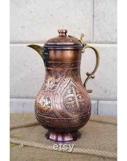 Processed Carafe, Copper Carafe, Pure Solid, Copper Water Pitcher, Hammered Water, Pitcher Engraved Copper