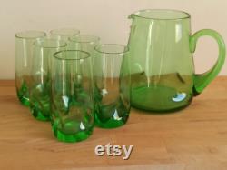 Quirky Italian retro bar set, grass green carafe with 6 glasses