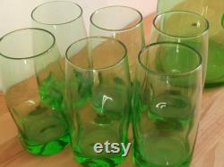 Quirky Italian retro bar set, grass green carafe with 6 glasses