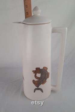 RARE FIND Sascha Brastoff Coffee Carafe with gold silver NW American native motif