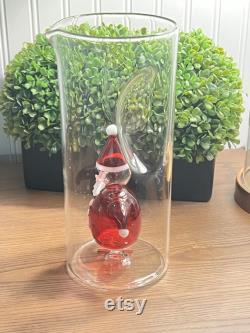 RARE Massimo Lunardon Italian Glass Water Carafe with Blown Glass Santa Claus Inside Pinched Handles 10 tall- holiday table, blown glass