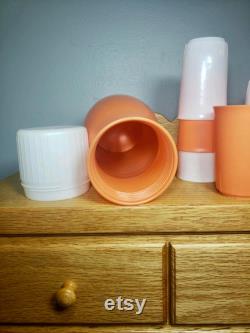 RARE Mid Century Plas-Tex Juice Set Orange and White Plastic Pitcher and 6 Cups