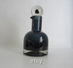 RARE Nanny Still REX Carafe and Stopper, Cobalt Blue and Clear, Riihimäen Lasi Oy Vintage 1964 Modernist Blown Art Glass Made in Finland