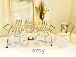 RARE Vintage Pyrex Glass Carafe Decanter with 8 Cups 8 Saucers and Service Rack Vintage Pyrex Coffee Tea Set