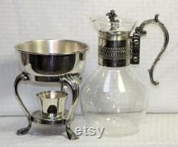RARE Vintage Silver and Glass Coffee Carafe, Silver Plated Warming Stand and Candle Holder, F B Rogers Silver Company, Taunton, Massachusetts