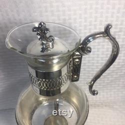 RARE Vintage Silver and Glass Coffee Carafe, Silver Plated Warming Stand and Candle Holder, F B Rogers Silver Company, Taunton, Massachusetts