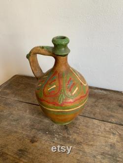 RES Vintage earthenware clay handmade pottery jug bottle water wine oil circa 1960-70's Hungarian, Pot, Flask, Terracotta, Pitcher