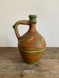 RES Vintage earthenware clay handmade pottery jug bottle water wine oil circa 1960-70's Hungarian, Pot, Flask, Terracotta, Pitcher