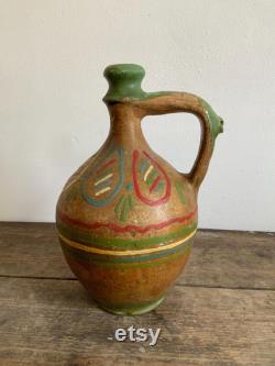 RES Vintage earthenware clay handmade pottery jug bottle water wine oil circa 1960-70's Hungarian, Pot, Flask, Terracotta, Pitcher