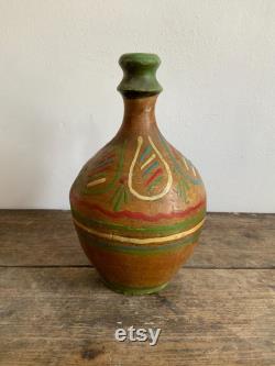 RES Vintage earthenware clay handmade pottery jug bottle water wine oil circa 1960-70's Hungarian, Pot, Flask, Terracotta, Pitcher