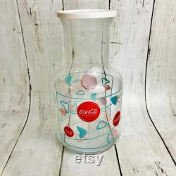Rare Coca-Cola Coke Licensed Glass Carafe and Lid Bilingual Made in Canada MCM Atomic Amoeba Design Pink Blue Vintage Pitcher Decanter Unusual