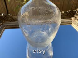 Rare. Engraved crystal wine carafe. Vintage French. Early 19th century.