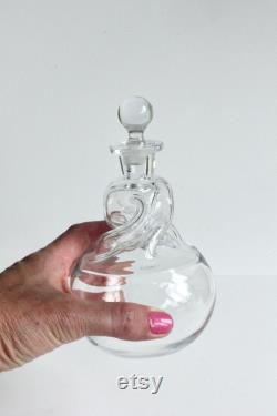 Rare Holmegaard Fan Twist decanter with stopper, Holmegaard Decanter designed by Michael Bang, Clear glass Schnapps Doctor decanter