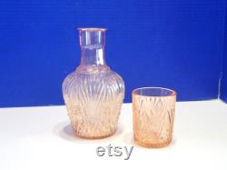 Rare Vintage Pink Depression Decanter with Glass Bedside Carafe Tumble Up