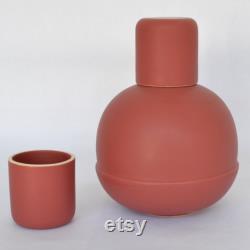 Red Carafe with Two Cups Large Mexican Contemporary Ceramics Glazed original design