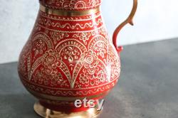 Red Pitcher With Lid, Copper Wine Pitcher, Copper Water Jug