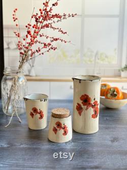 Red Poppy handmade ceramic Carafe Ceramic Poppy pourer Housewarming Gift