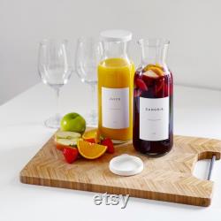 Refillable 1.2 L Glass Carafe With White Personalised Waterproof Minimalist Label Fridge Organisation Fridgescaping