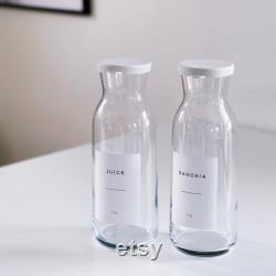 Refillable 1.2 L Glass Carafe With White Personalised Waterproof Minimalist Label Fridge Organisation Fridgescaping