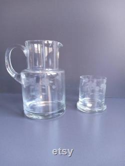 Romania vintage cut glass water jug and single glass stopper.