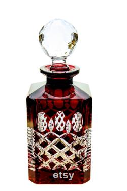 Ruby crystal carafe for Whiskey 700 ml Lattice Olive