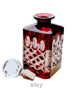 Ruby crystal carafe for Whiskey 700 ml Lattice Olive