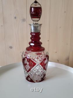 Ruby red Glass Carafe with Sterling silver coloum, Sterling, Böhmish Glass, Patina, Vintage