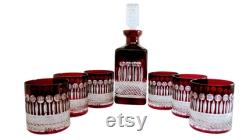 Ruby set Carafe and whiskey glasses
