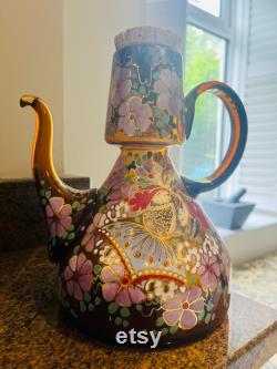 STUNNINGLY Lovely Vintage 'Moser' Hand Painted and Hand Blown Amber Glass Pitcher, Signed Great