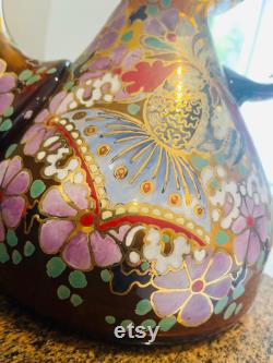 STUNNINGLY Lovely Vintage 'Moser' Hand Painted and Hand Blown Amber Glass Pitcher, Signed Great