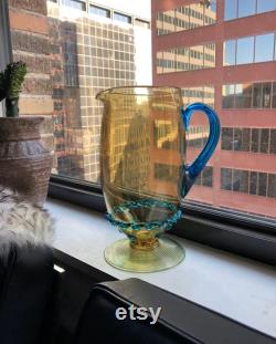 Sale RARE Carder Steuben Pitcher 5067 amber and Celeste blue applied prunts and rigaree Rare factory option handle color