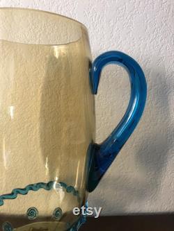 Sale RARE Carder Steuben Pitcher 5067 amber and Celeste blue applied prunts and rigaree Rare factory option handle color