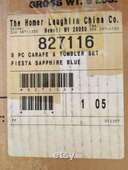Sapphire Blue Fiestaware Carafe and 4 Tumblers in Original Box