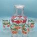 Serving Dishes, Juice Carafe, Juice Glasses, Anchor Hocking, Lidded Juice Carafe, Four Juice Glasses, Tomatoe Orange Pattern, Mcm, 1950s Vtg