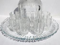Set New Unused Vintage Czech Crystal Set Carafe 6 shots Glass Plate Whiskey Brandy Decanter 750 Vintage Glass Handmade Glass Cutting Crystal