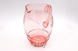 Set Vintage Art Deco Carafe Mug 1930 Pink Rosalin Bauhaus Cut Flowers Engraving Roses 30s 20pcs Glass Juice Water
