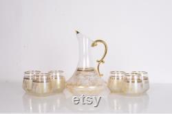 Set of 7 Goldwork Pattern Carafe, Vintage Cocktail Glasses, Glass Carafe and Cup, Handmade Decanter Set, Water Pitcher