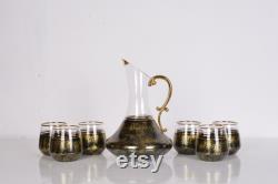 Set of 7 Vintage Carafe and Glass Set, Cocktail Pitcher, Glass Pitcher, Handmade Decanter Set, Glass Carafe and Cup, Wine Lovers Gift