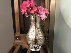 Shining Copper Vase, Hand Carved Turkish Carafe,Decorative Old Jug, Copper Water Pitcher, Housewarming Gift for Home,Vintage Inlaid Decanter