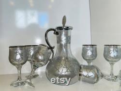 Silver Wine Decanter, Handmade Decanter Set, Cocktail Glasses, Barware Set, Carafe and Glass Set, Cocktail Glasses, Engraved Wine Glass